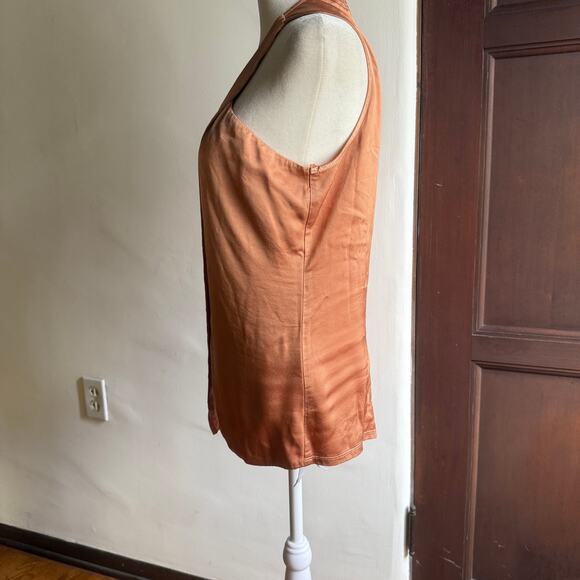 LANSTON Copper Satin Cross Front Flyaway Halter Style Sleeveless Top Small BNWT - Picture 3 of 6